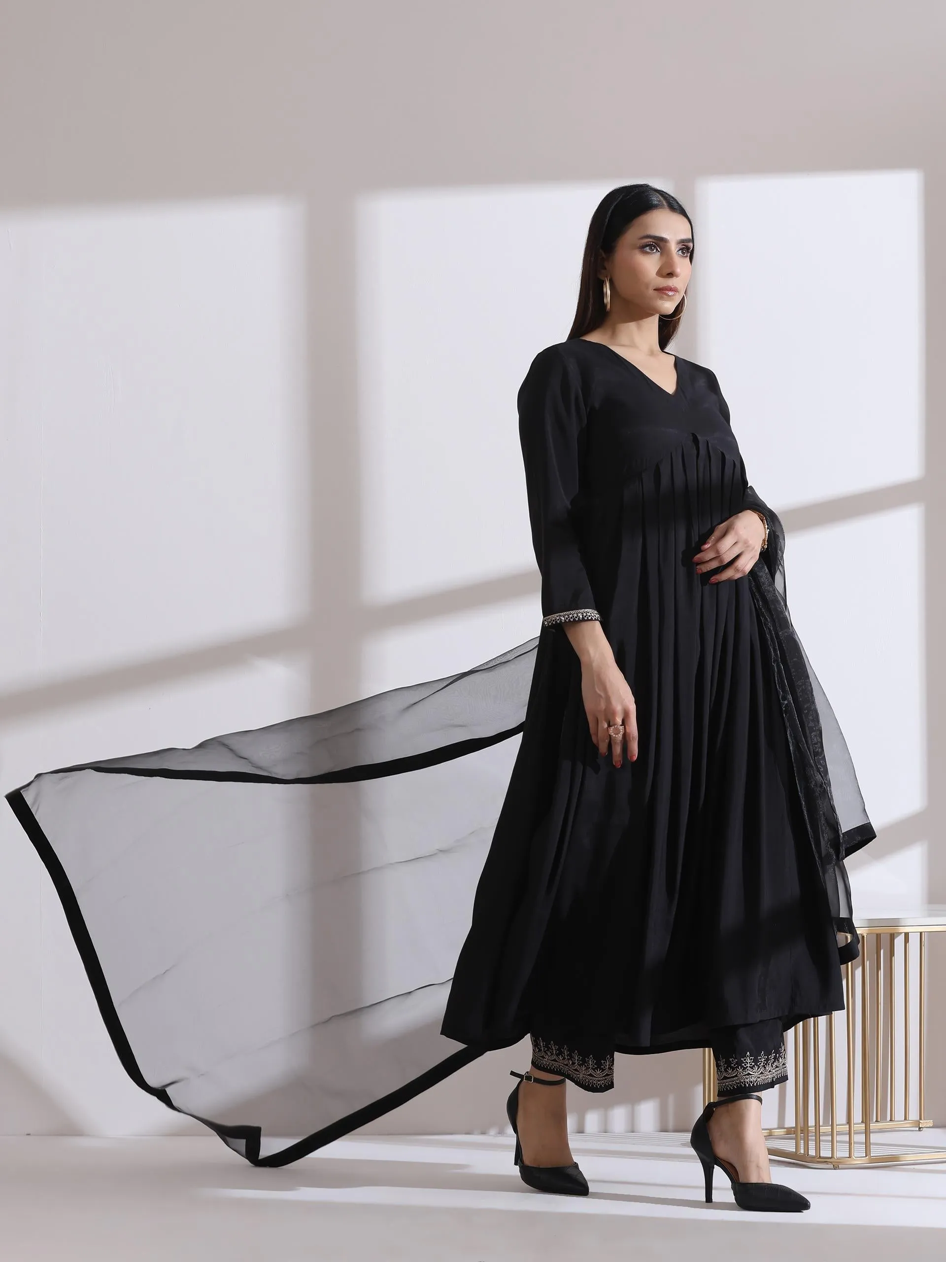 1 Pc Dupatta - Black Glass Tissue Dupatta