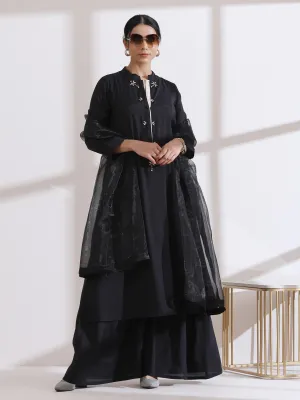 1 Pc Dupatta - Black Glass Tissue Dupatta