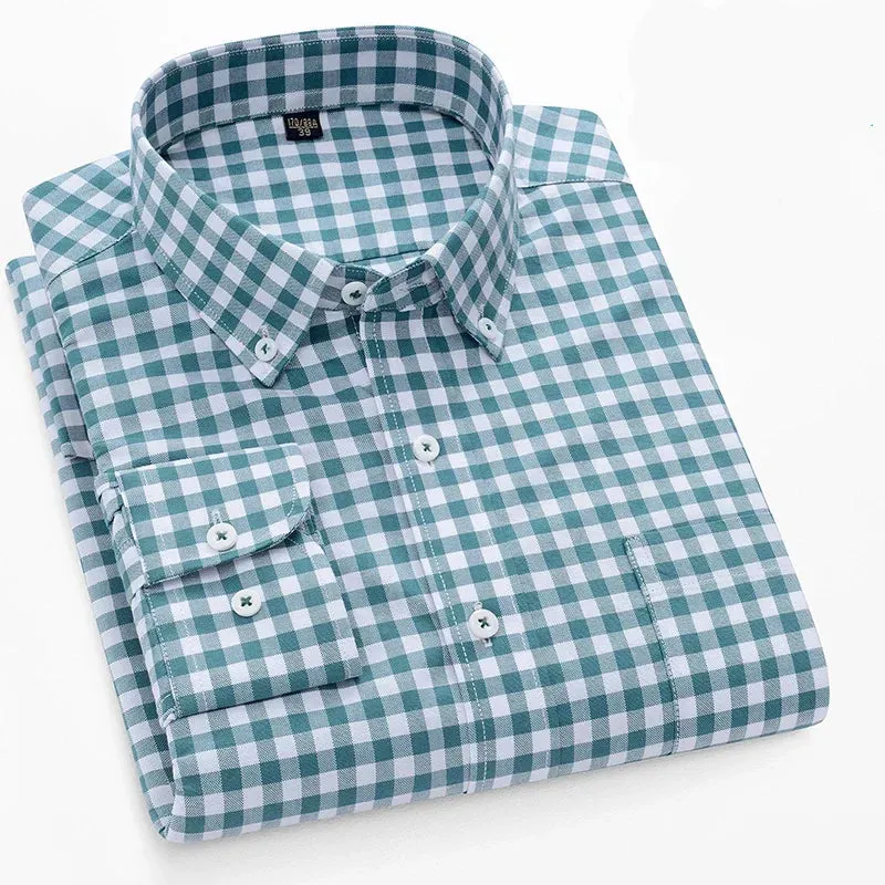 100% Pure Cotton Oxford Men's Plaid Shirt Long Sleeve Regular Fit Men Casual Soft Comfortable Oversized Shirts