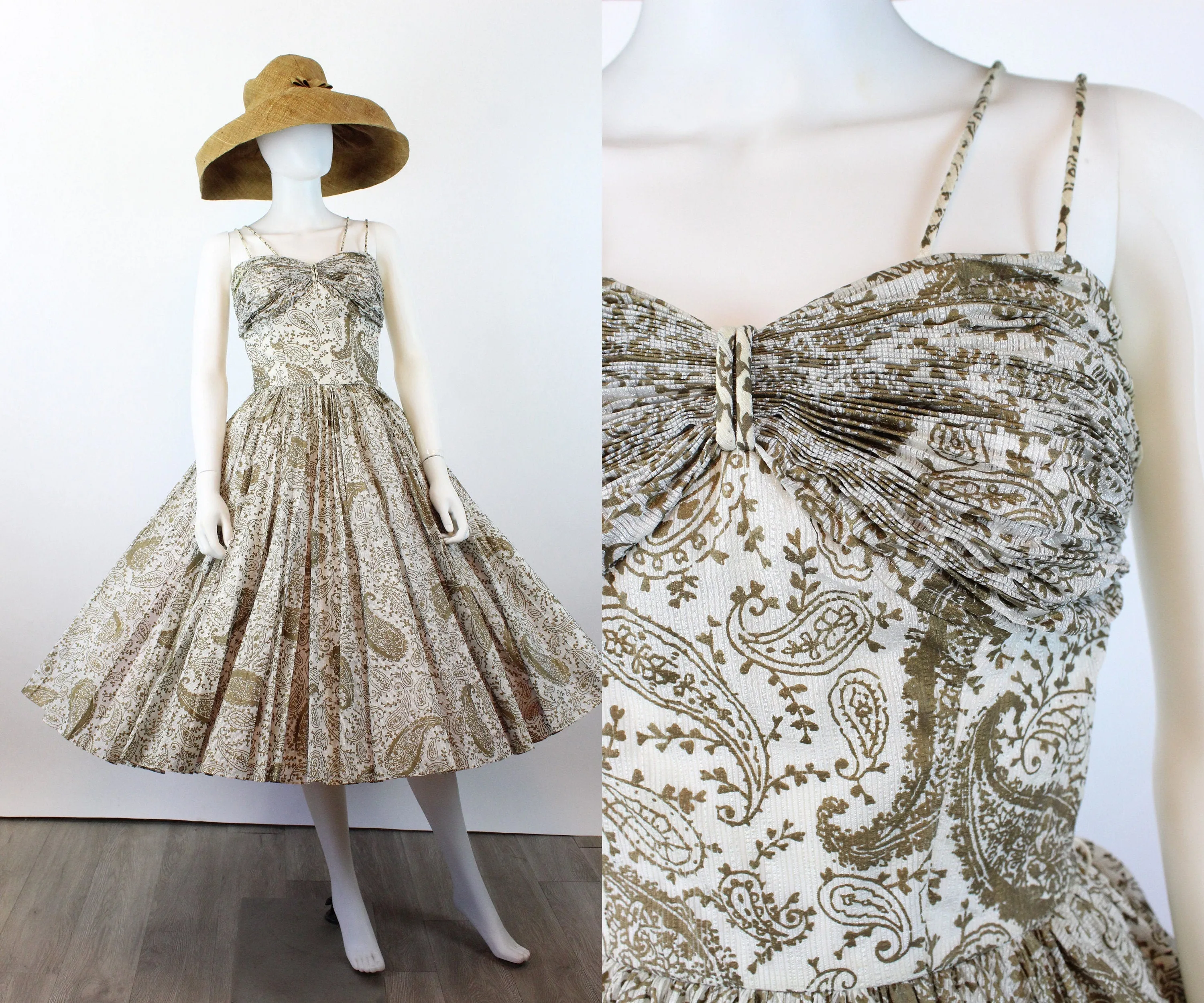 1950s JUNIOR ACCENT GOLD pleated dress xxs | new spring
