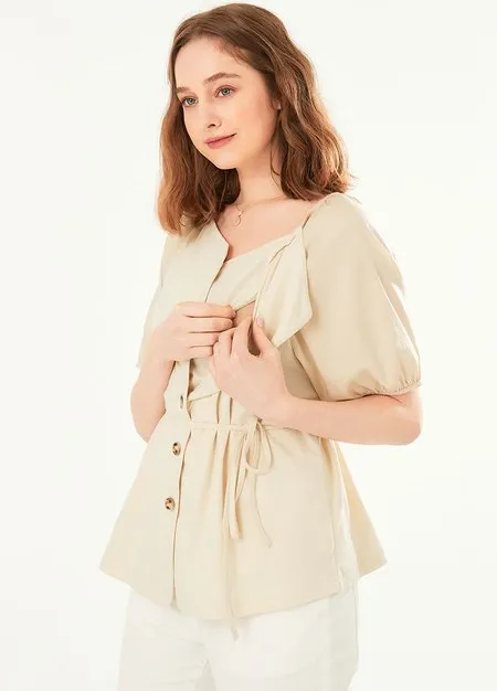 221003C1 Puff Sleeve Maternity & Nursing Top