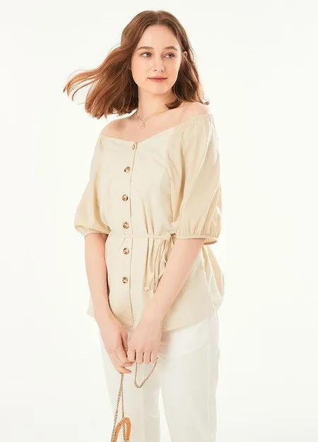 221003C1 Puff Sleeve Maternity & Nursing Top