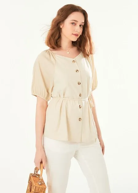 221003C1 Puff Sleeve Maternity & Nursing Top