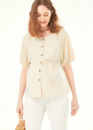 221003C1 Puff Sleeve Maternity & Nursing Top