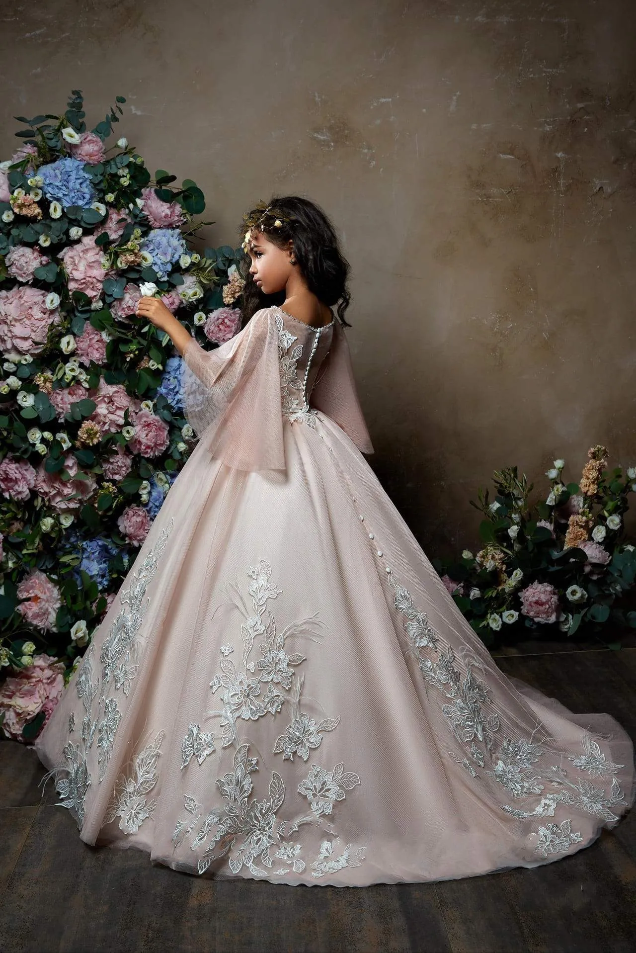 Adelia Flare-sleeve Tulle Junior Bridesmaid Gown