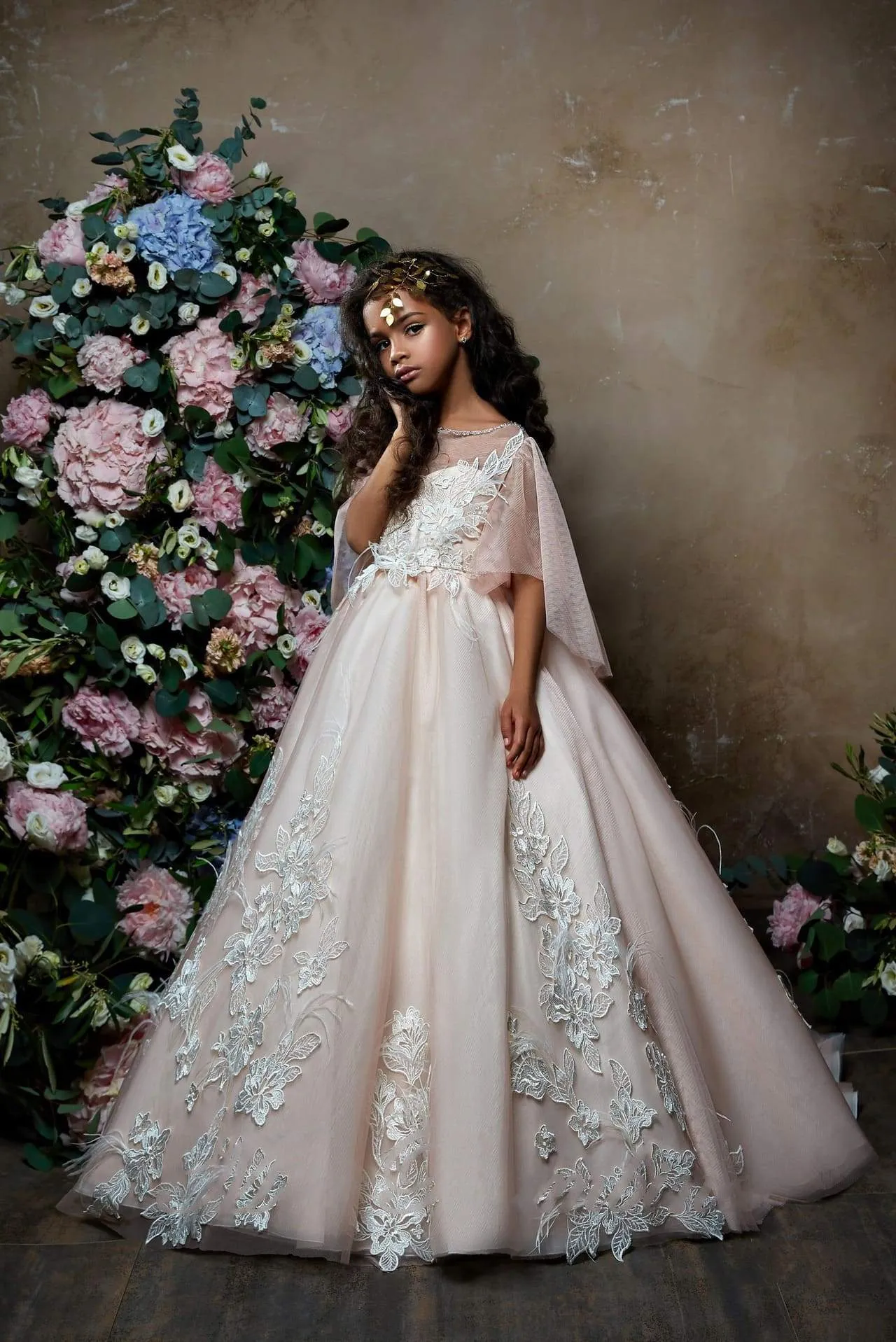 Adelia Flare-sleeve Tulle Junior Bridesmaid Gown