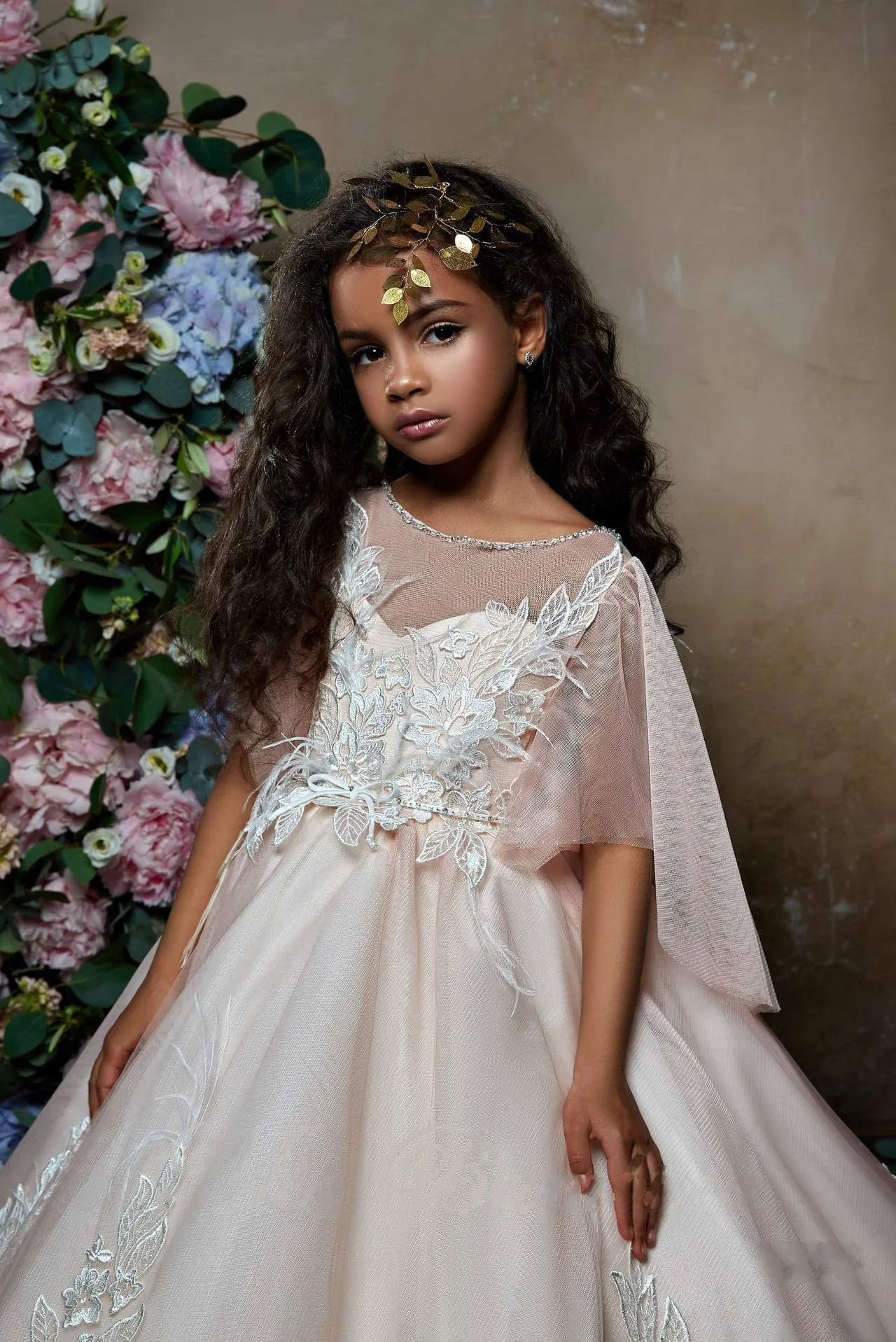 Adelia Flare-sleeve Tulle Junior Bridesmaid Gown