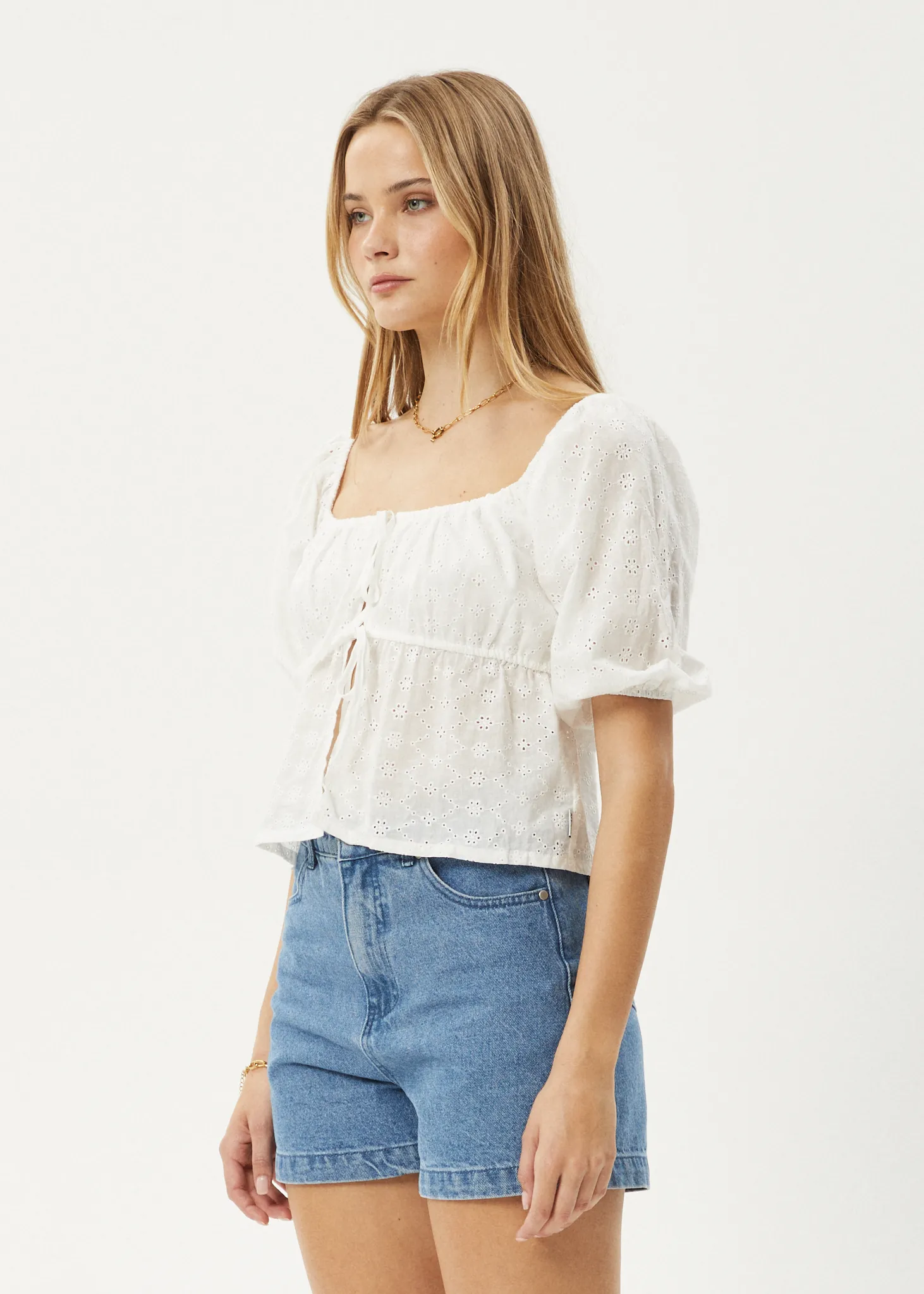 AFENDS MARLOW TIE FRONT TOP - WHITE