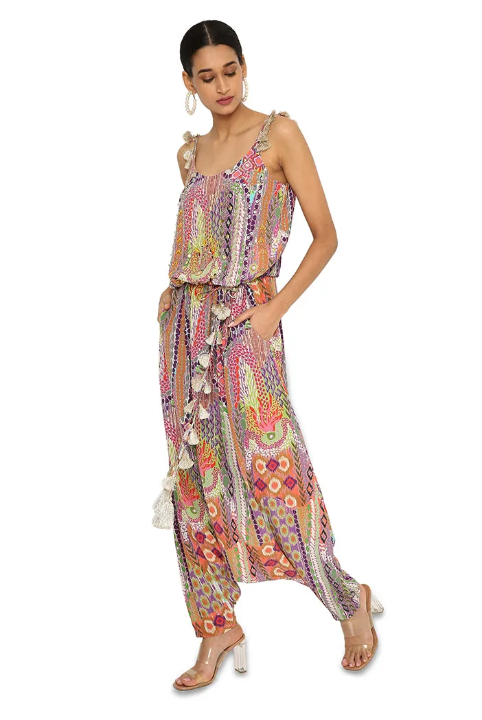 Aima African Print Embroidered Crepe Jumpsuit