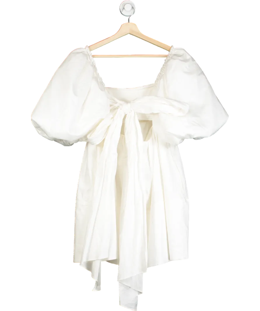 Aje White Casabianca Cotton Puff Sleeve Babydoll Dress UK 6