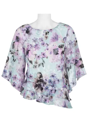 Alex Evenings Asymmetrical Tiered Dolman Sleeve Floral Print Burnout Top