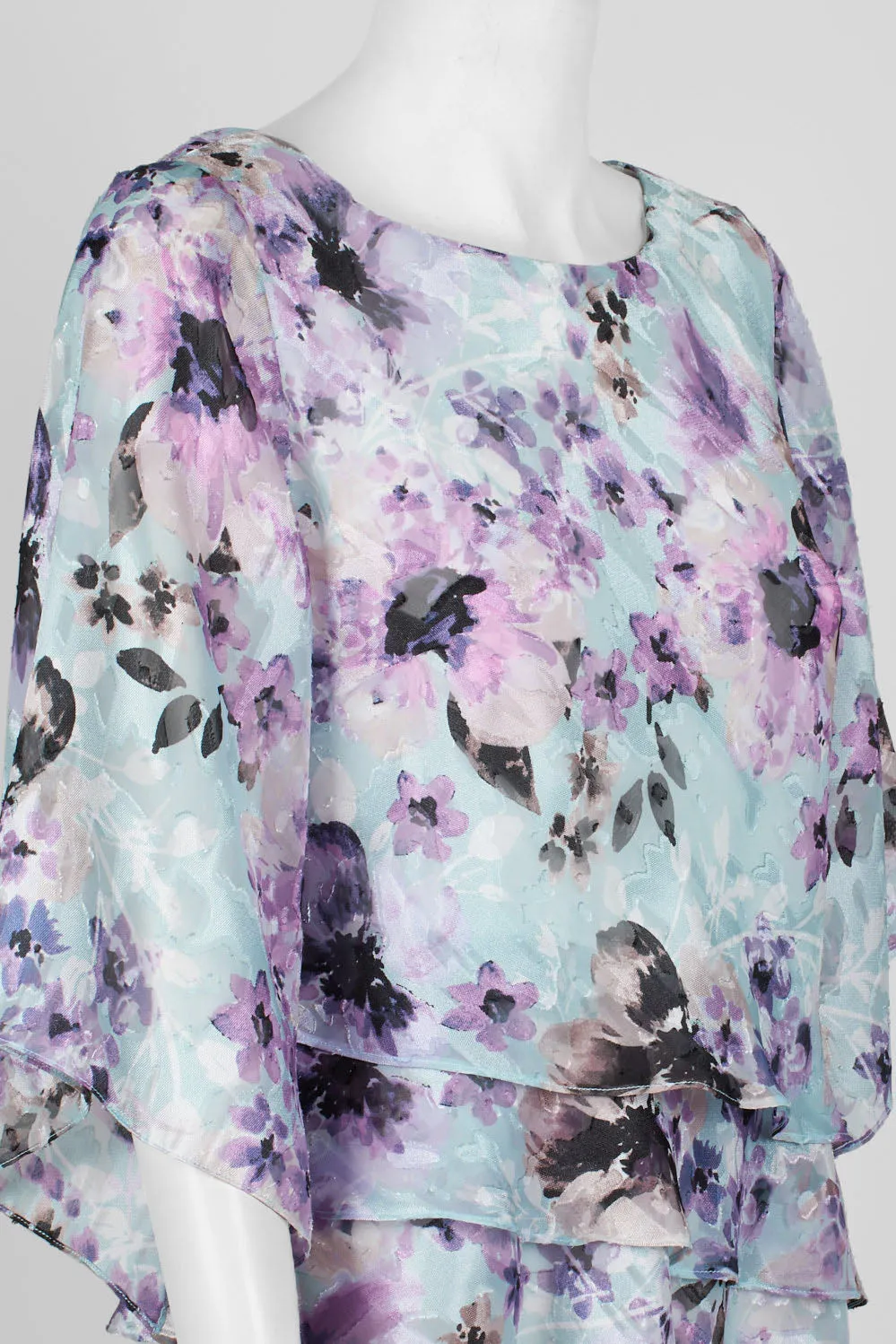 Alex Evenings Asymmetrical Tiered Dolman Sleeve Floral Print Burnout Top