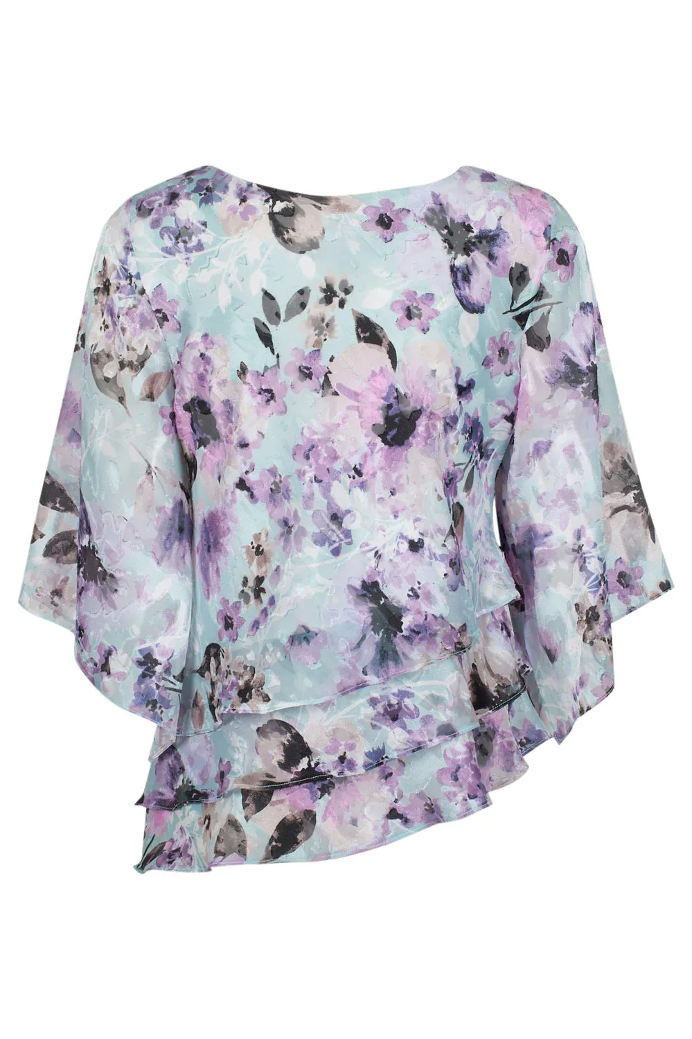 Alex Evenings Asymmetrical Tiered Dolman Sleeve Floral Print Burnout Top