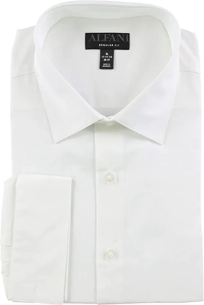 Alfani Mens Alfa Tech Solid Button Up Dress Shirt White 17-17 1/2