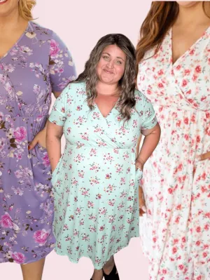 Allison Faux-Wrap Short Sleeve Dress in Florals