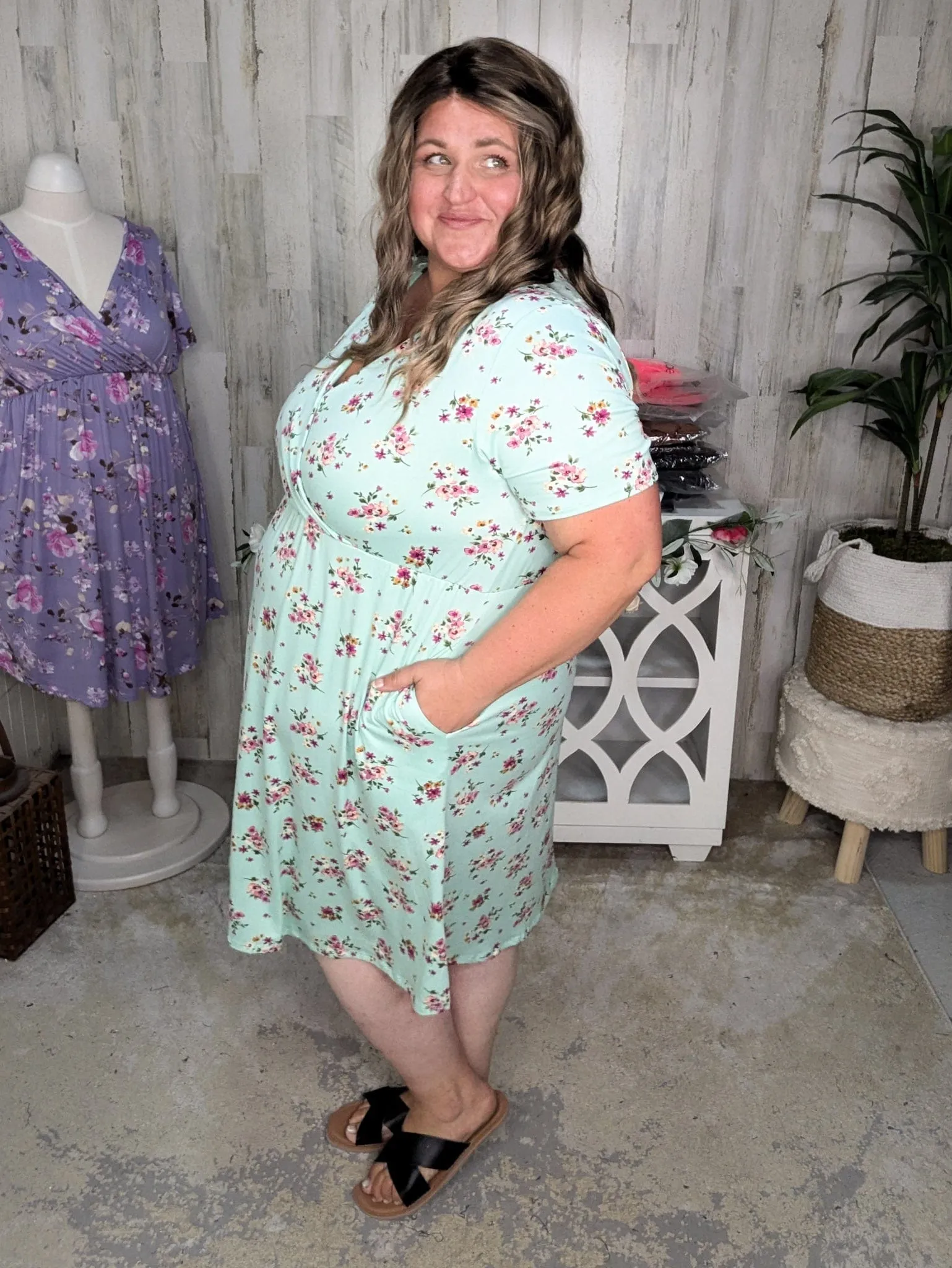 Allison Faux-Wrap Short Sleeve Dress in Florals