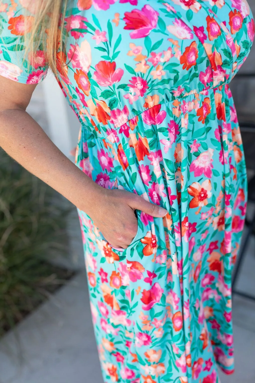 Allison Faux-Wrap Short Sleeve Dress in Florals