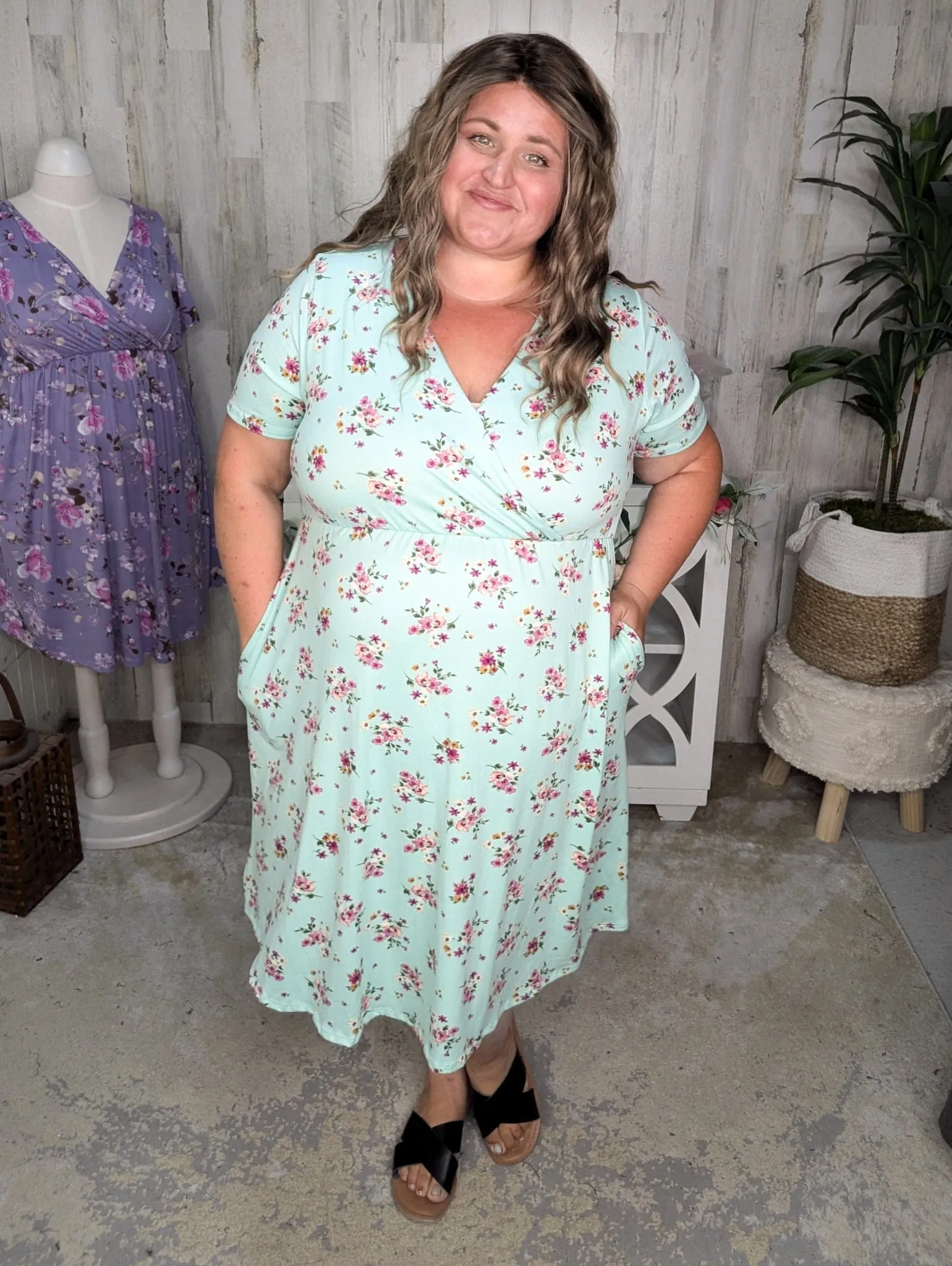 Allison Faux-Wrap Short Sleeve Dress in Florals