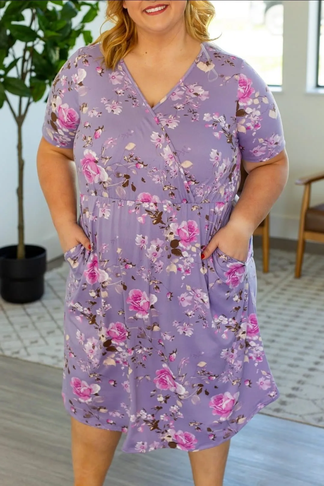 Allison Faux-Wrap Short Sleeve Dress in Florals