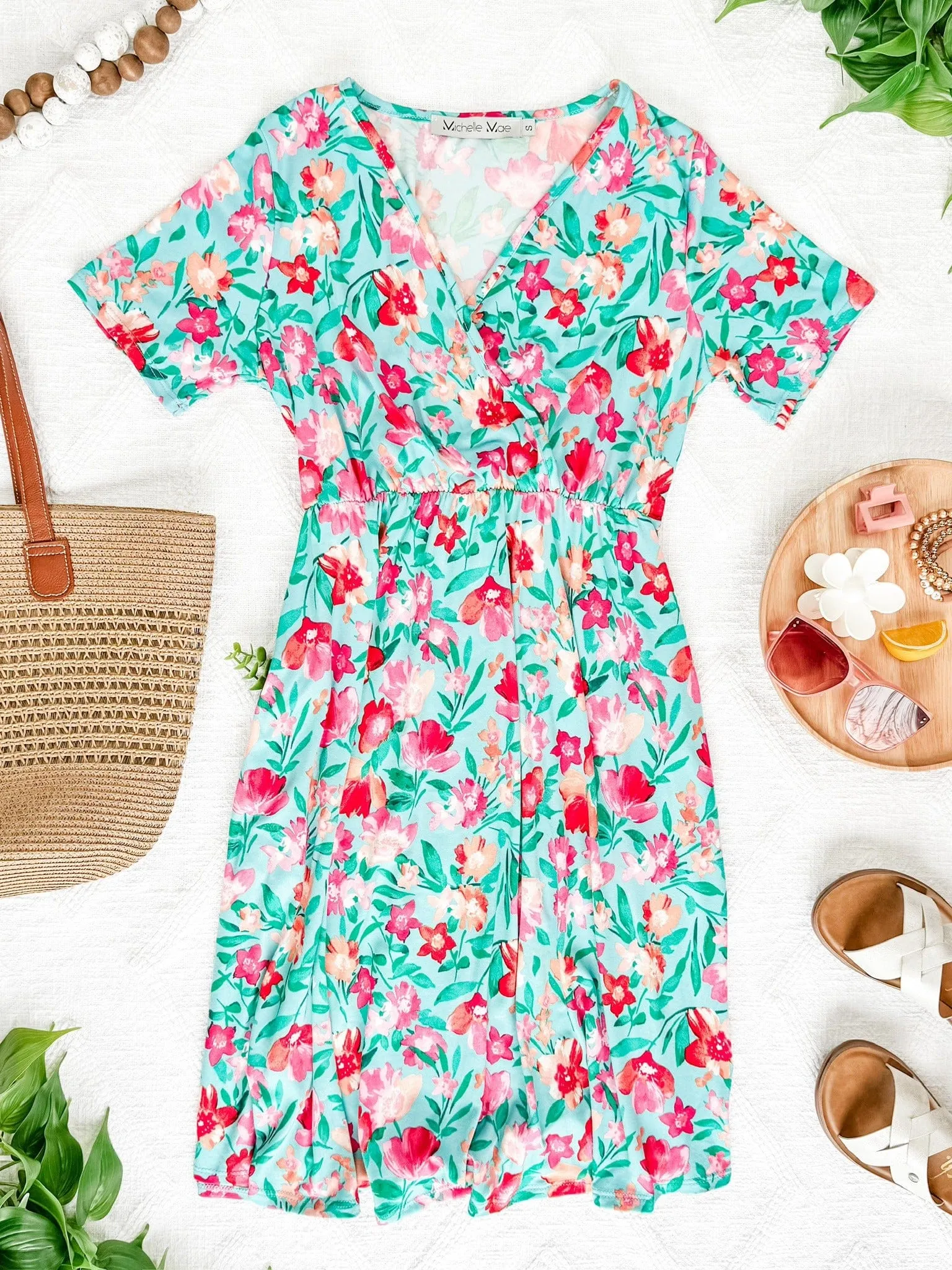 Allison Faux-Wrap Short Sleeve Dress in Florals