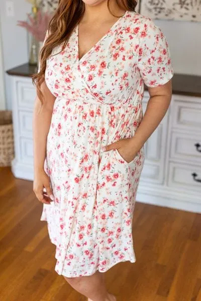 Allison Faux-Wrap Short Sleeve Dress in Florals