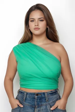 Amalfi Draped Asymmetrical Crop Top in Green