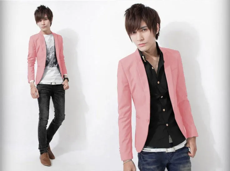 Arrival Single Button Leisure Blazers Men Male Fashion Slim Fit Casual Suit Red Navy Blue Blazer Dress Clothing M-3XL