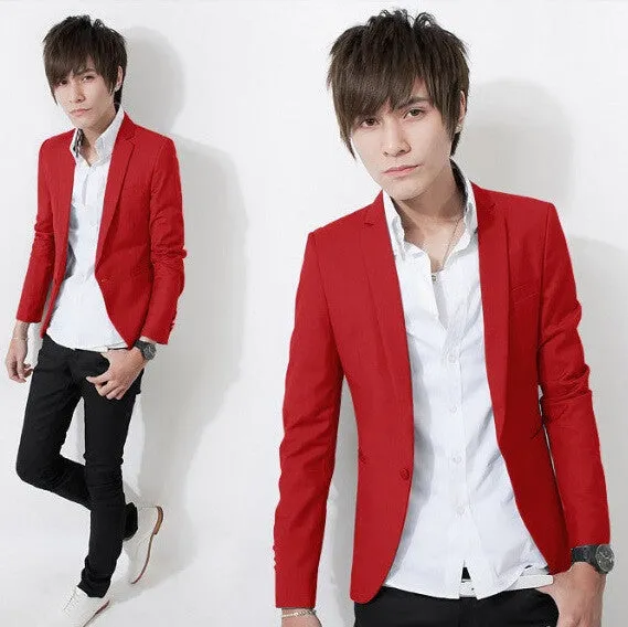 Arrival Single Button Leisure Blazers Men Male Fashion Slim Fit Casual Suit Red Navy Blue Blazer Dress Clothing M-3XL