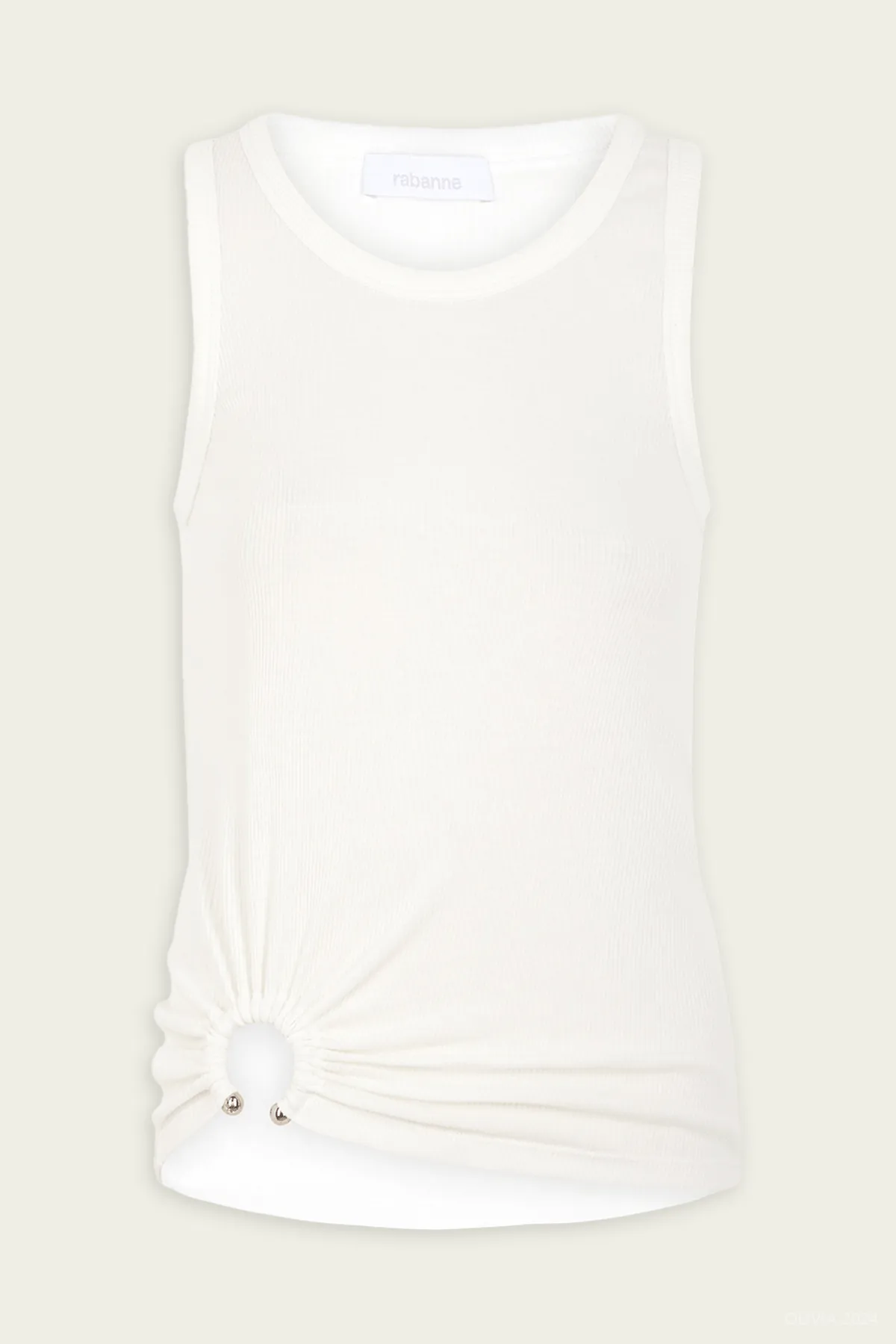 Asymmetric Signature Pierced Tank Top in White