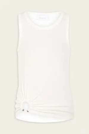 Asymmetric Signature Pierced Tank Top in White