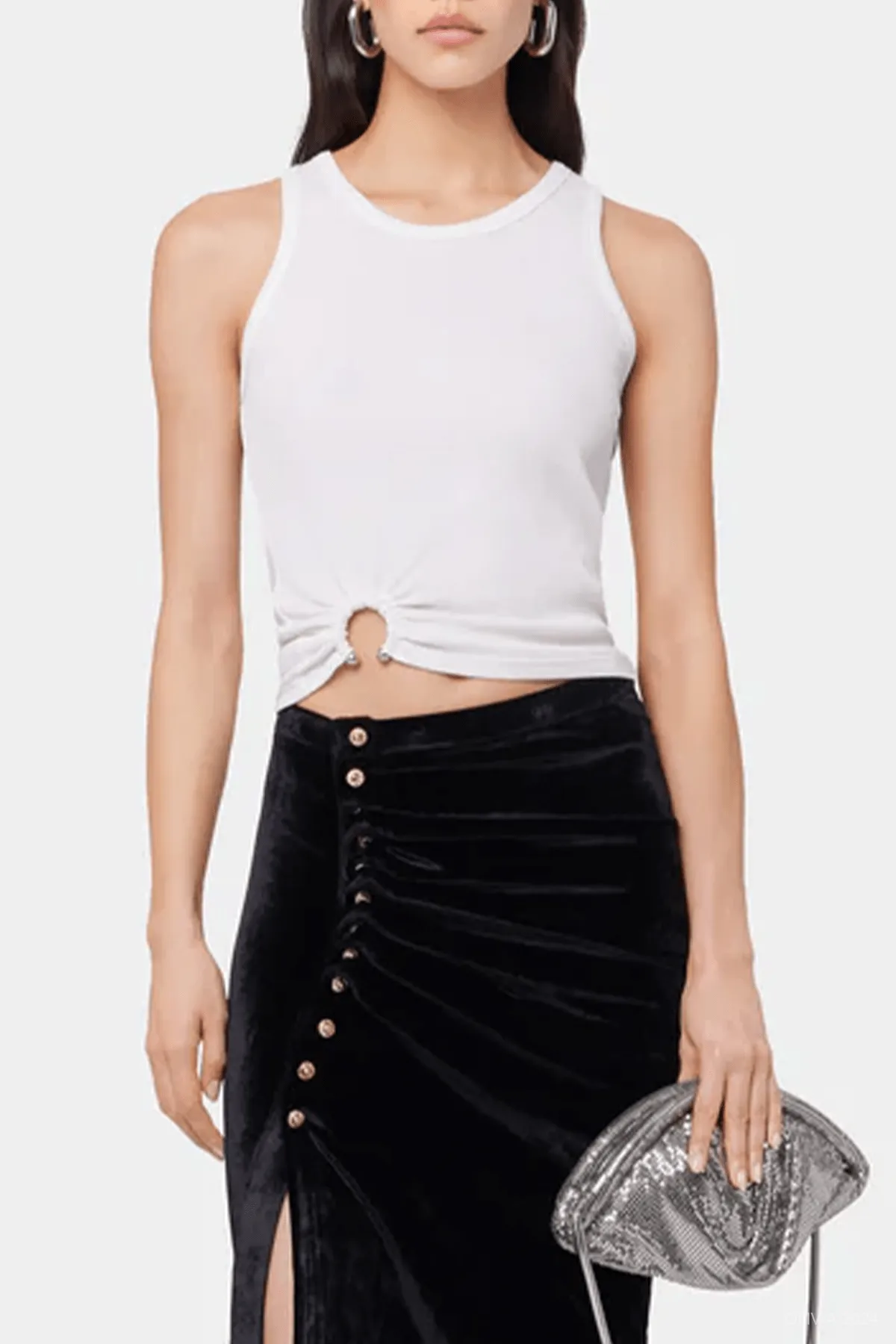 Asymmetric Signature Pierced Tank Top in White