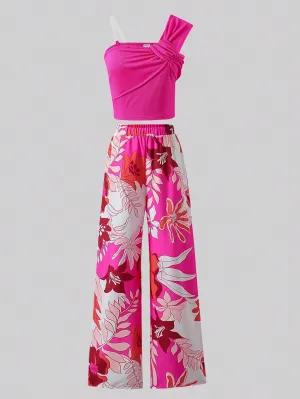 Asymmetrical draped top| Teen Girl Asymmetrical Neck Sleeveless Top