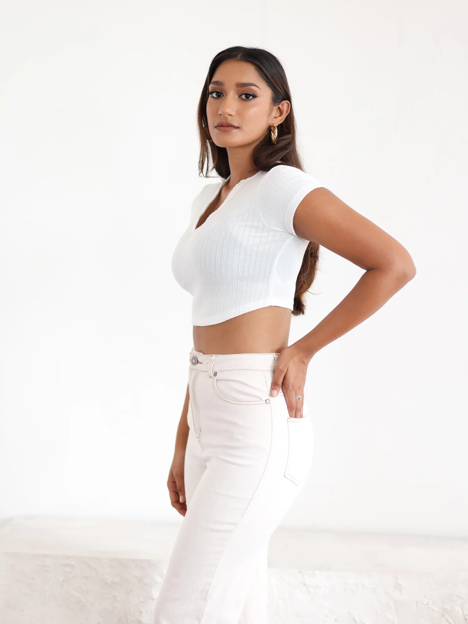 Asymmetrical Hem Detailed Crop Top