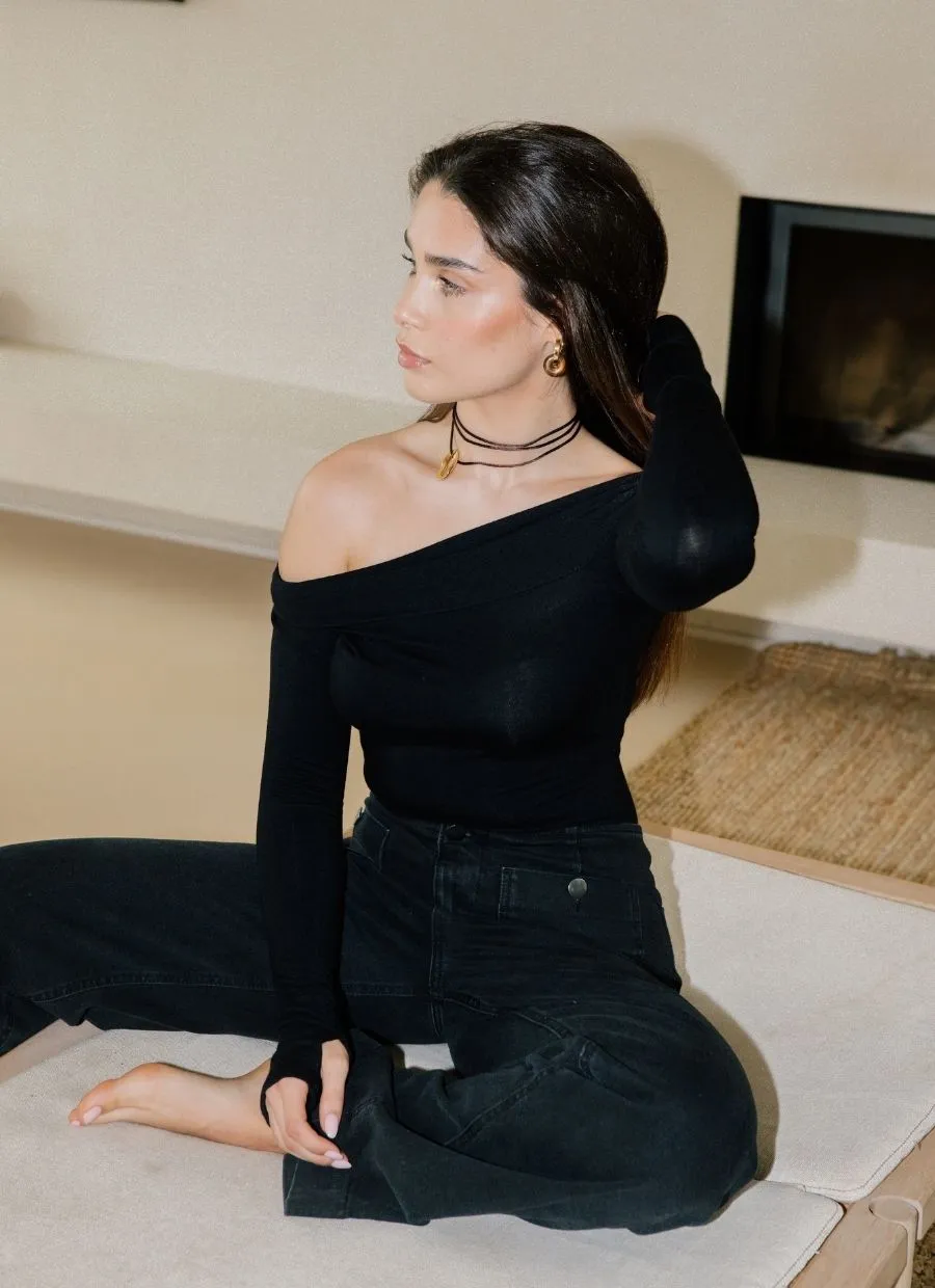 Asymmetrical Longsleeve Micro Modal – Black