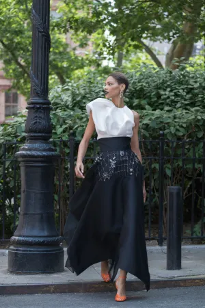 Asymmetrical Magnolia Gazar Top with Draped Sleeve Detail