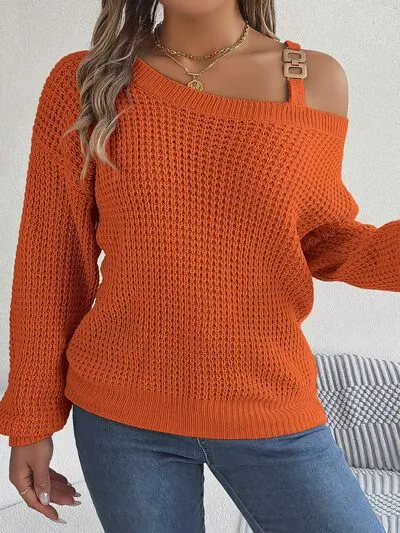 Asymmetrical Neck Long Sleeve Sweater (5 Colors)