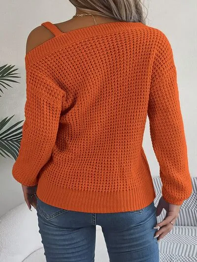Asymmetrical Neck Long Sleeve Sweater (5 Colors)