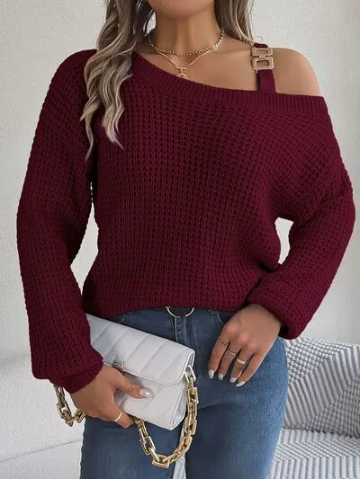 Asymmetrical Neck Long Sleeve Sweater (5 Colors)