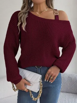 Asymmetrical Neck Long Sleeve Sweater (5 Colors)