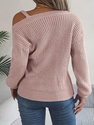 Asymmetrical Neck Long Sleeve Sweater (5 Colors)
