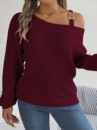 Asymmetrical Neck Long Sleeve Sweater (5 Colors)