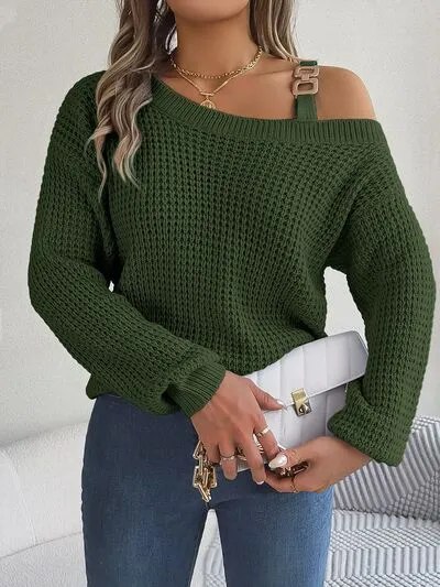Asymmetrical Neck Long Sleeve Sweater (5 Colors)