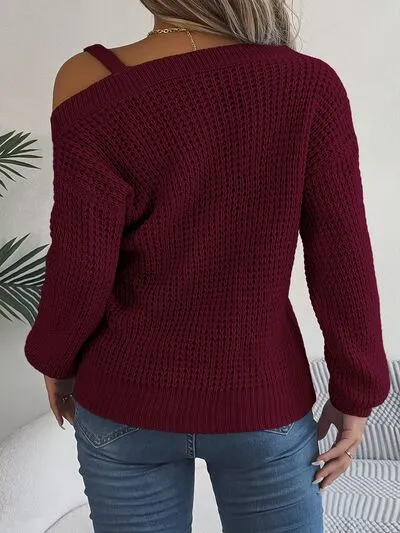 Asymmetrical Neck Long Sleeve Sweater (5 Colors)