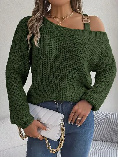 Asymmetrical Neck Long Sleeve Sweater (5 Colors)