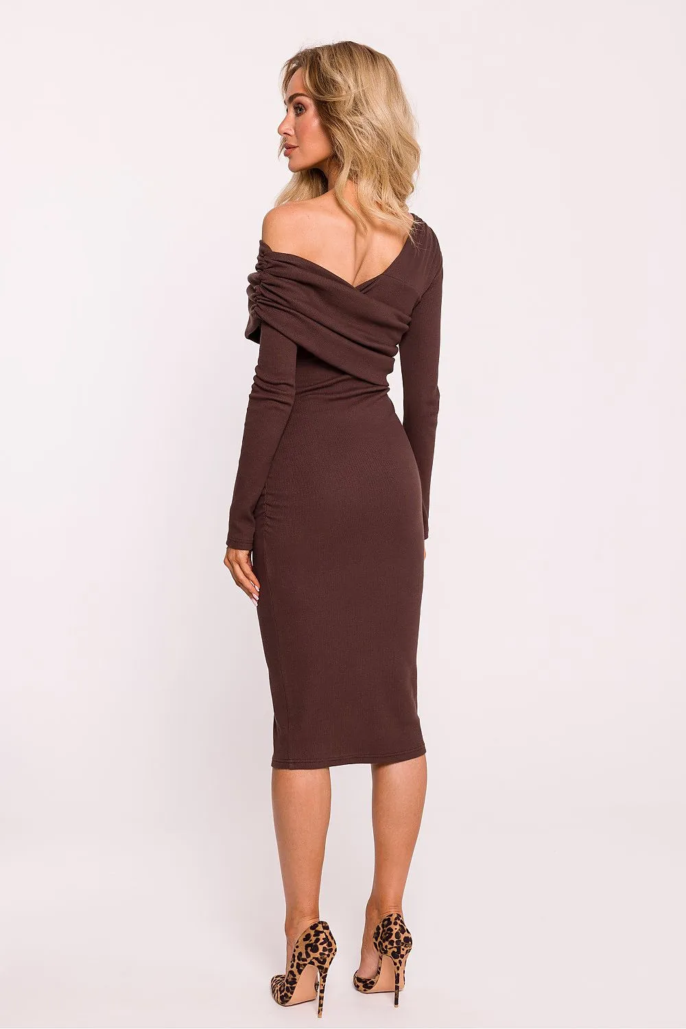 Asymmetrical Neckline Fitted Midi Dress