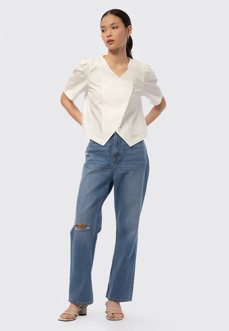 Asymmetrical Short Sleeve Blouse