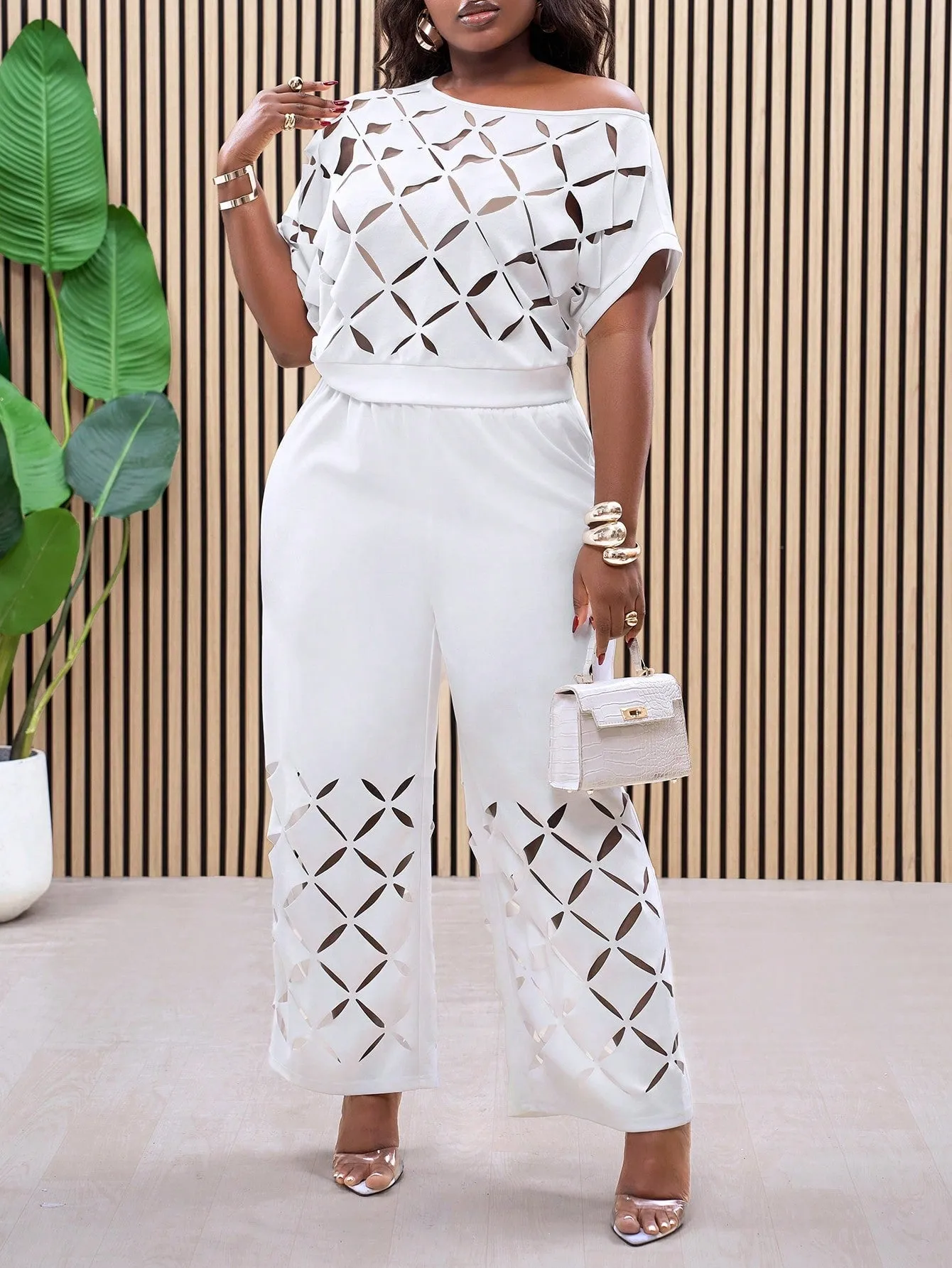 Asymmetrical Shoulder Embroidered 2-Piece Classy Set