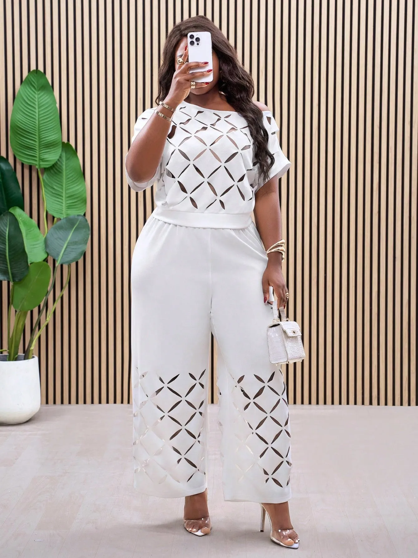 Asymmetrical Shoulder Embroidered 2-Piece Classy Set