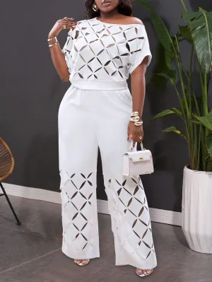 Asymmetrical Shoulder Embroidered 2-Piece Classy Set