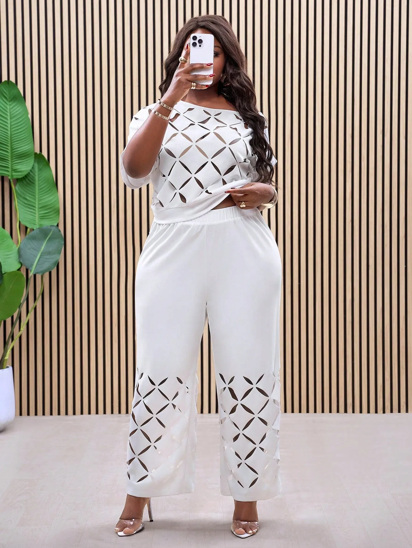 Asymmetrical Shoulder Embroidered 2-Piece Classy Set